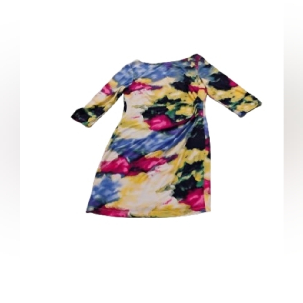 Eliza J Side Ruched Watercolor Print Dress Sz 14 Womens
